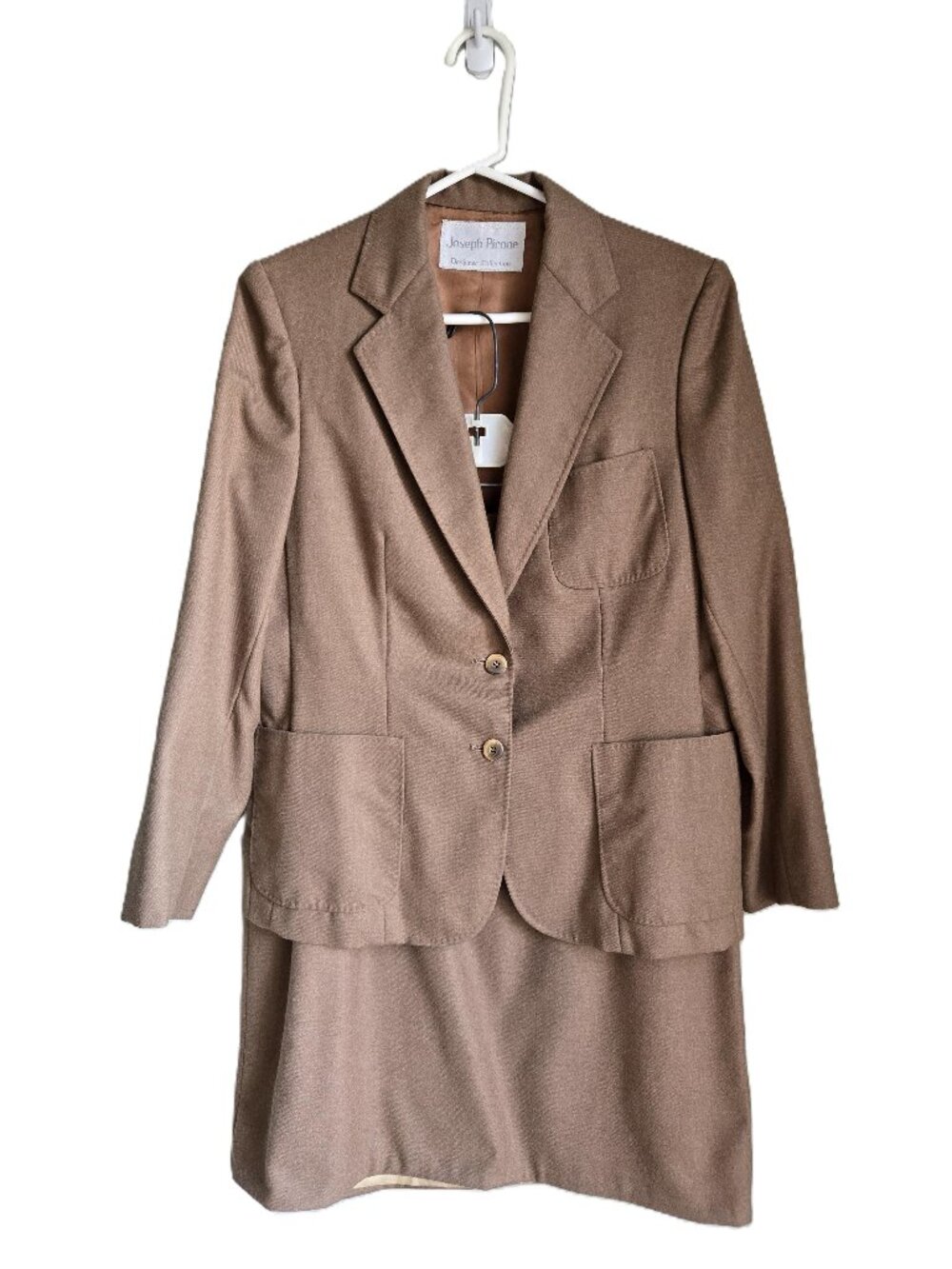 JOSEPH PICONE 100% Wool Skirt & Blazer Suit Set Camel Brown Women's 10